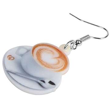 DOWAY Acrylic Charm Coffee Cup Spoon Earrings Drop Dangle Jewelry Fashion Decoration for Women Funny Party Gifts (White)