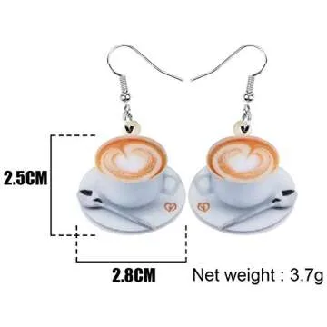 DOWAY Acrylic Charm Coffee Cup Spoon Earrings Drop Dangle Jewelry Fashion Decoration for Women Funny Party Gifts (White)