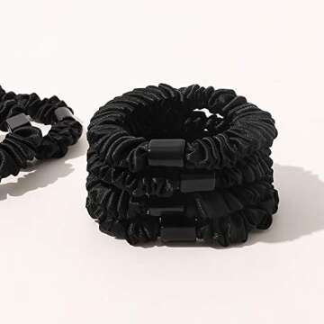 Satin, Silk Hair Ties Black Small Mini Scrunchy for Women Thick Hair Accessories Cute Soft No Slip Hair Elastics Ponytail Holder for Curly Hair No Damage Hairties Gift for Girls