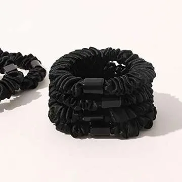 Satin, Silk Hair Ties Black Small Mini Scrunchy for Women Thick Hair Accessories Cute Soft No Slip Hair Elastics Ponytail Holder for Curly Hair No Damage Hairties Gift for Girls