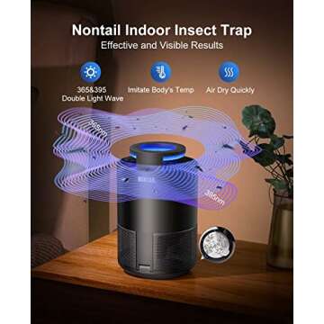 Fly Traps for Indoors, NONTAIL Indoor Fruit Fly Trap with 360°UV Light Fan, Catcher & Killer for Mosquito, Gnat, Moth, Fruit Flies, 4 Sticky Glue Boards Included, Black