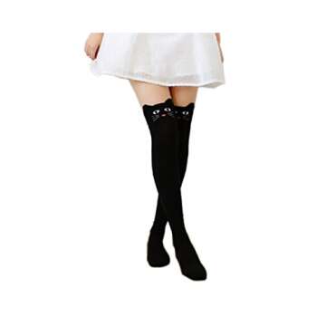 GEOOT Women Cute 3d Cartoon Animal Pattern Thigh Stockings Over Knee High Socks (Black Cat)