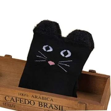 GEOOT Women Cute 3d Cartoon Animal Pattern Thigh Stockings Over Knee High Socks (Black Cat)