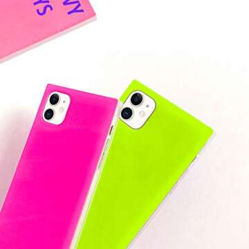 Omorro for iPhone 12 Rectangle Edge Case, Cute Fluorescence Color Grow in The Dark Flexible Soft Slim Rubber Bumper Chic Rectangle Strengthen Shockproof Protective Clear Case Rose