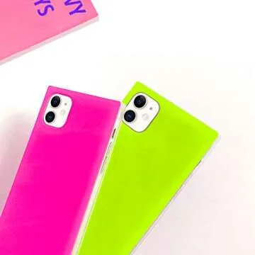Omorro for iPhone 12 Rectangle Edge Case, Cute Fluorescence Color Grow in The Dark Flexible Soft Slim Rubber Bumper Chic Rectangle Strengthen Shockproof Protective Clear Case Rose