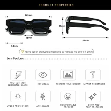 Onrtry Stylish Rectangle Sunglasses with UV400 Protection