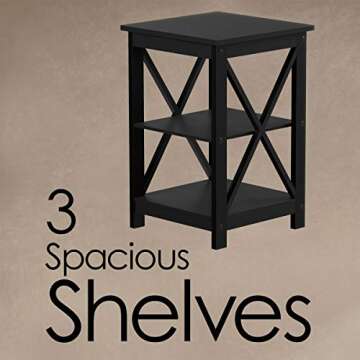 Modern Wooden End Table with X-Shape Design and Shelves