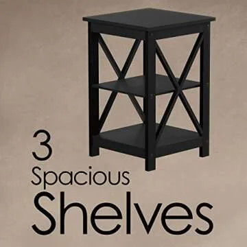 Modern Wooden End Table with X-Shape Design and Shelves