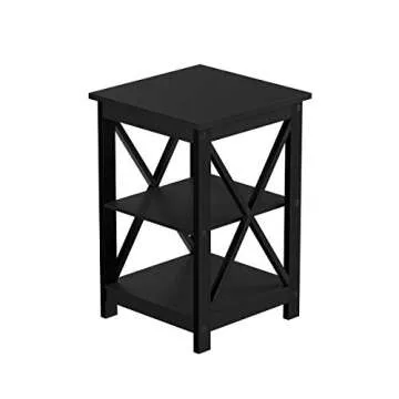 Modern Wooden End Table with X-Shape Design and Shelves