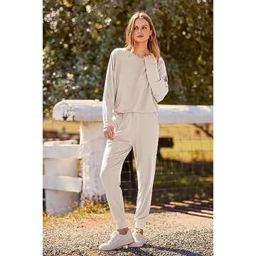 PRETTYGARDEN Women's Fall Fashion Outfits 2 Piece Sweatsuit Long Sleeve Pullover Long Pants Ribbed Matching Lounge Set (Apricot,Medium)