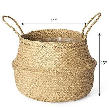 Artera Woven Seagrass Plant Basket - Eco-Friendly XXL Indoor Planter with Liner