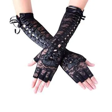 Stylish JISEN Women Nylon Elbow Lace-up Gloves for All Occasions