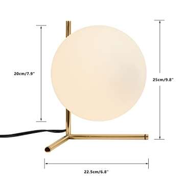 BOKT Mid Century Modern Brass Table Lamp Contemporary Gold Glass Globe Desk Lamp Vintage Bedroom Bed...