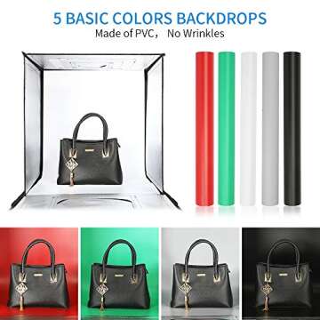 ShowMaven Photo Light Box, Portable Folding Photography Studio Box Booth Shooting Tent Kit with 5 Backdrops & Phone Holder & Tripod Stand for Photography