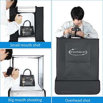 ShowMaven Photo Light Box, Portable Folding Photography Studio Box Booth Shooting Tent Kit with 5 Backdrops & Phone Holder & Tripod Stand for Photography