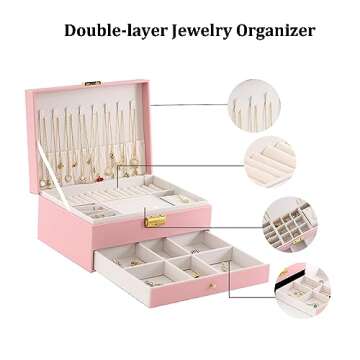 GUOER Jewelry Organizer Box for Women - Large PU Leather Jewelry Organizer Storage Case with Two Lay...