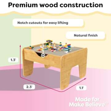 KidKraft Reversible Wooden Activity Table with Board with 195 Building Bricks – Gray & Natural, Gift for Ages 3+