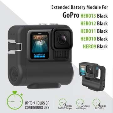 Re-Fuel 9 Hour Action Pack Extended Battery for GoPro Hero 13 12 11 10 9 Black, Waterproof 33ft Dust...
