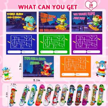 28PCS Finger Skateboards Valentines Day Cards for Kids School Classroom Funny Fidget Toys Valentine ...