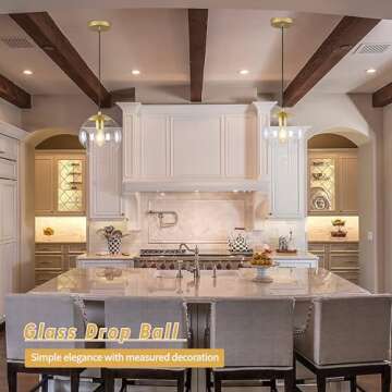 KoKo&Yukina 10" Globe Pendant Light Gold Mid Century Pendant Light Glass Globe Pendant Light Mid Century Modern Light Fixture Brushed Brass Finished with Clear Glass Lampshade for Dining Room Bedroom