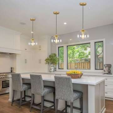 KoKo&Yukina 10" Globe Pendant Light Gold Mid Century Pendant Light Glass Globe Pendant Light Mid Century Modern Light Fixture Brushed Brass Finished with Clear Glass Lampshade for Dining Room Bedroom