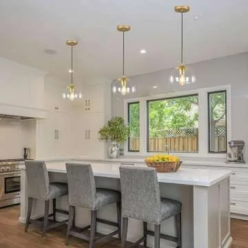 KoKo&Yukina 10" Globe Pendant Light Gold Mid Century Pendant Light Glass Globe Pendant Light Mid Century Modern Light Fixture Brushed Brass Finished with Clear Glass Lampshade for Dining Room Bedroom