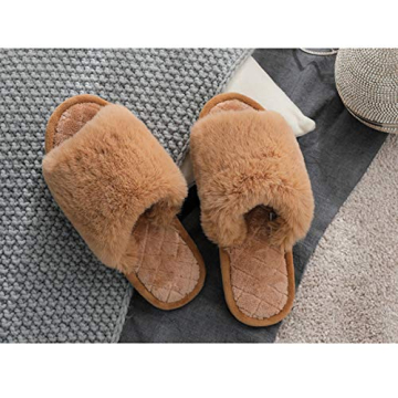 Stylish HUMIWA Women's Fuzzy Fur Flat Slippers for Comfort