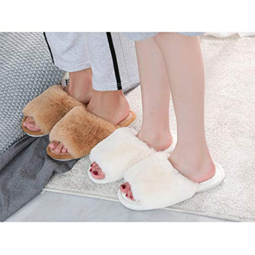 Stylish HUMIWA Women's Fuzzy Fur Flat Slippers for Comfort