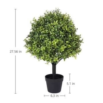 I.C.ELAINE 27" Faux Boxwood Plants Indoor & Outdoor Set of 2, UV-Resistant Topiary Trees Artificial ...
