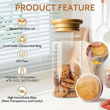 AISIPRIN Glass Jar with Labels,Spice Jars with Bamboo Lids,12 Pcs 9oz Kitchen Food Containers Organizer- Marker and 114 Labels Included
