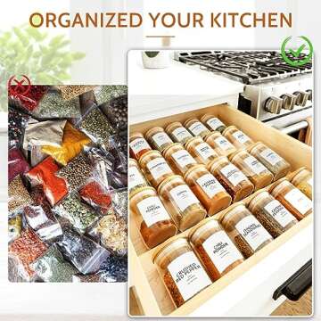 AISIPRIN Glass Jar with Labels,Spice Jars with Bamboo Lids,12 Pcs 9oz Kitchen Food Containers Organizer- Marker and 114 Labels Included