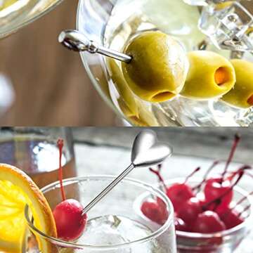 Stainless Steel Cocktail Picks - 5Pcs Reusable Heart Shape Skewers