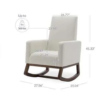 BELLEZE Modern Rocking Chair, Nursery Glider Rocker with Comfortable Padded Seat Solid Wood Base, Fabric Upholstery Arm Chair for Living Room Bedroom Baby Room - Felix (White)