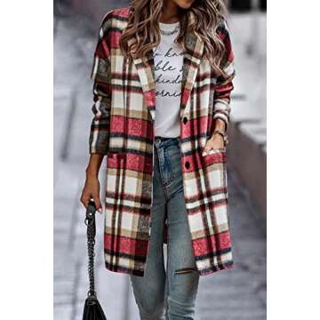 PRETTYGARDEN Women's Plaid Shacket Jacket Trendy Casual Button Wool Blend Winter Tartan Trench Coat ...