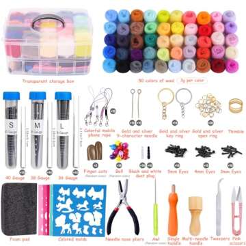 QMNNMA 241 Pcs Needle Felting Kit - Complete Needle Felting Tools and Supplies with Felt Wool 50 Col...