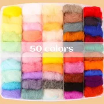 QMNNMA 241 Pcs Needle Felting Kit - Complete Needle Felting Tools and Supplies with Felt Wool 50 Colors, Felt Molds, High Density Foam Pad Storage Box for DIY Craft Animal Home Decoration