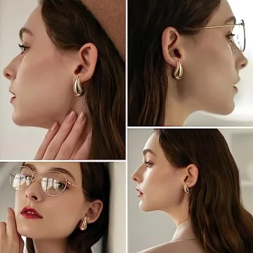 Chunky Gold Earrings, 18K Plated Hypoallergenic Jewelry