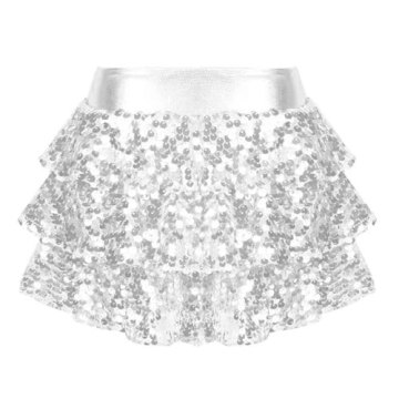 FEESHOW Shiny Sequins Miniskirt Sparkle Dancewear Silver