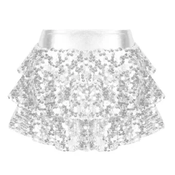FEESHOW Shiny Sequins Miniskirt Sparkle Dancewear Silver