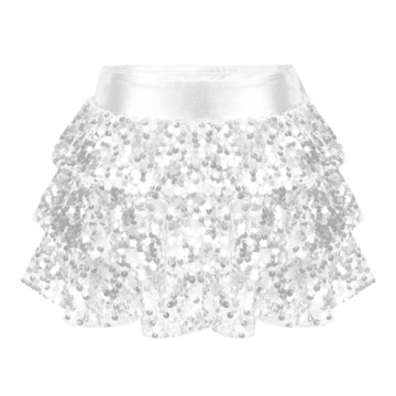 FEESHOW Shiny Sequins Miniskirt Sparkle Dancewear Silver