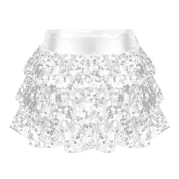 FEESHOW Shiny Sequins Miniskirt Sparkle Dancewear Silver
