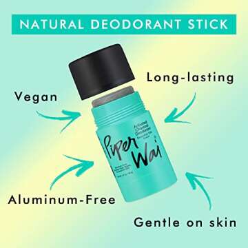PiperWai Natural Deodorant w/Activated Charcoal | Odor Protection, Vegan, Aluminum Free, Shark Tank Product for Women & Men | Great for Travel, & Gifts | 50g Scented Stick 2-Pack