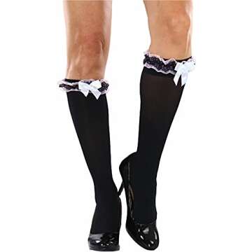 ToBeInStyle Women's Flirty Knee High Socks w/Ruffled Top - Black and Pink
