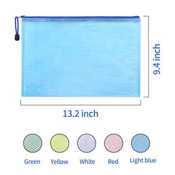 10 Pcs Mesh Zipper Pouch Bags,5 Colors Letter Size A4 Size Waterproof Plastic Document File Bags,Multipurpose Puzzle Project Bags for Travel Storage,Office Supplies,Home Organize