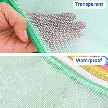 10 Pcs Mesh Zipper Pouch Bags,5 Colors Letter Size A4 Size Waterproof Plastic Document File Bags,Multipurpose Puzzle Project Bags for Travel Storage,Office Supplies,Home Organize