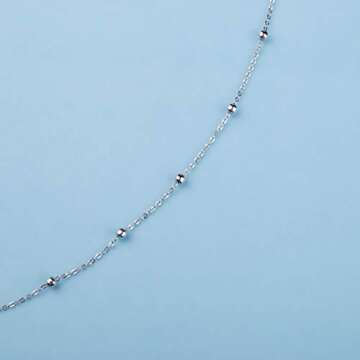 VENSERI 925 Sterling Silver Jewelry Choker Necklace Thin Bead Ball Necklace Ball Choker Necklace Ball Necklace for Women