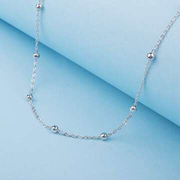 VENSERI 925 Sterling Silver Jewelry Choker Necklace Thin Bead Ball Necklace Ball Choker Necklace Ball Necklace for Women