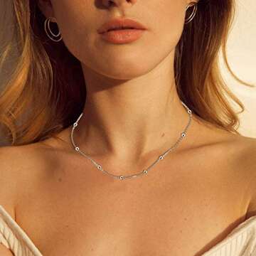 VENSERI 925 Sterling Silver Jewelry Choker Necklace Thin Bead Ball Necklace Ball Choker Necklace Ball Necklace for Women
