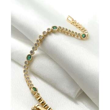 KZZENKI Tennis Bracelets for Women, 3mm Gold and Green Cubic Zirconia Bracelet Gold Jewelry for Women