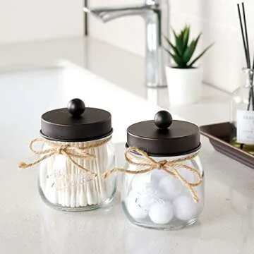 SheeChung 2 Pack Qtip Holder Bathroom Set - Bathroom Jars, Cotton Swab Holders, Bathroom Containers Set, Bathroom Decor, Bathroom Accessories for Cotton Balls, Floss Pick, Cotton Round Pads - Bronze